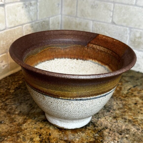 Michael Obranovich Stoneware Pottery Bowl Earthtones Spotted Signed 7.5" X 5.2" - Picture 5 of 12